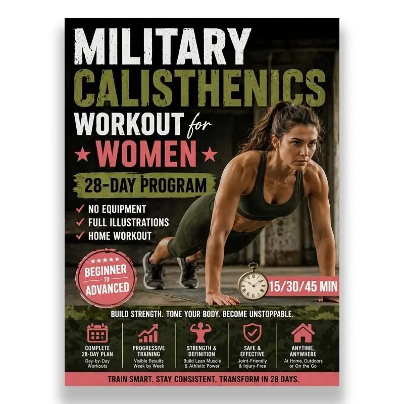 28-Day Bodyweight Workout Plan for Women, No Equipment Home Fitness Guide with Exercise Illustrations, Suitable for Beginners, 15-45 Mins Daily Routine to Build Strength & Muscle Definition