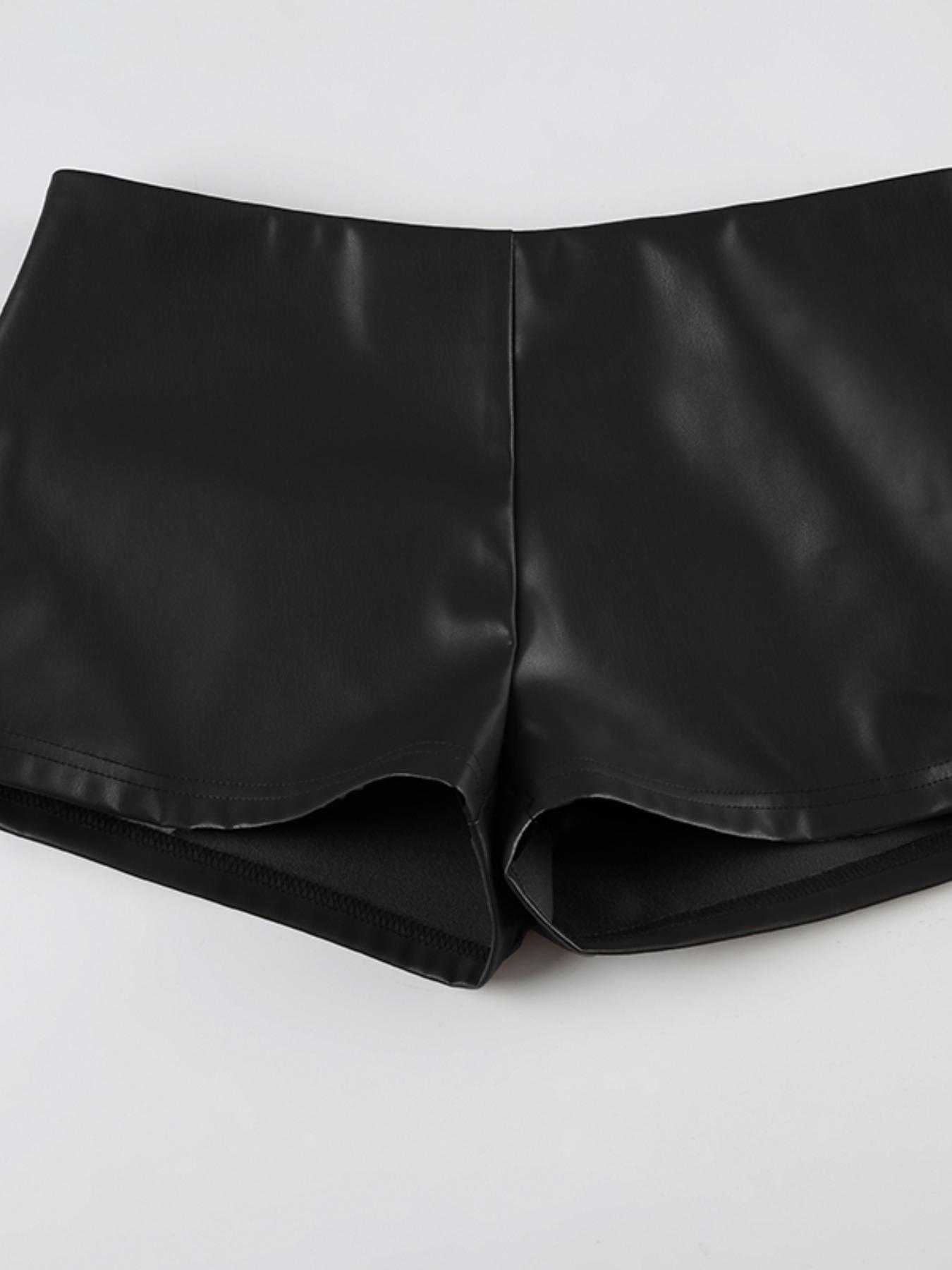 Women's PU Leather Shorts, Summer Trendy Low Waist Design, Fashionable Casual Wear for All Seasons, Stylish Basic Women's Clothing, Bottom, Womenswear