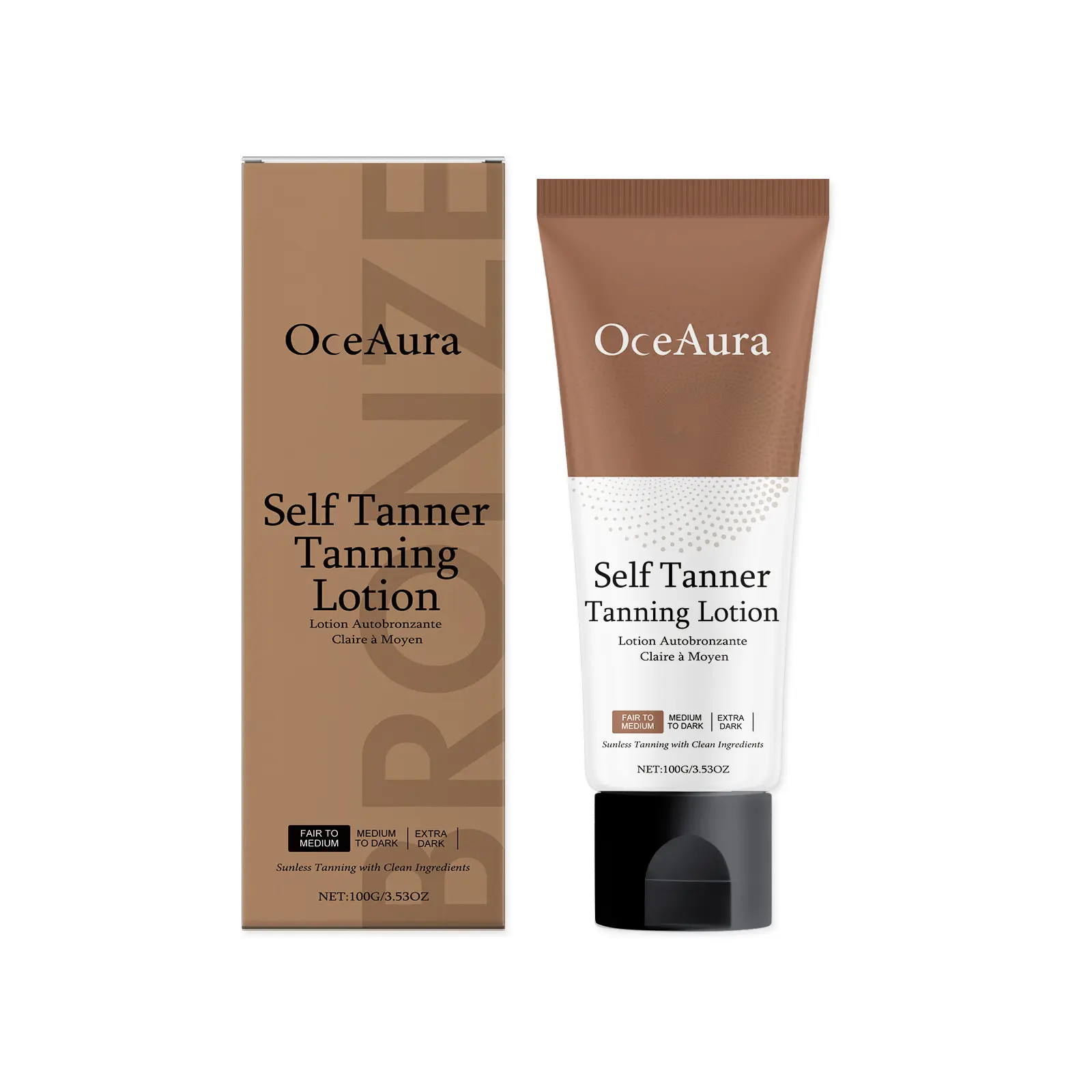 Self Tanner Tanning Lotion (100g/3.53oz) - Moisturizing Body Care Cosmetic, Clean & Mineral Oil-Free, Gradual Tone Buildable Bronze Shade for Fair-Medium Skin, Natural Look, Hydration Boost, Easy to Apply Evenly Cream for Women