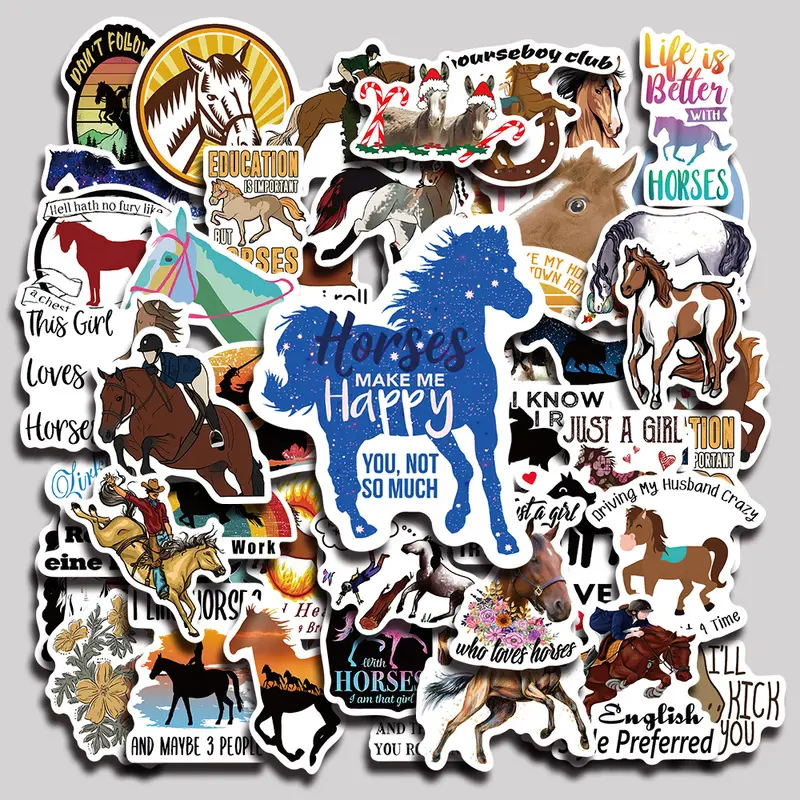 50PCS Horse Riding Aesthetic Vinyl Stickers Pack for Laptop Water Bottle Phone Case Skateboard Journal Scrapbook DIY Decoration
