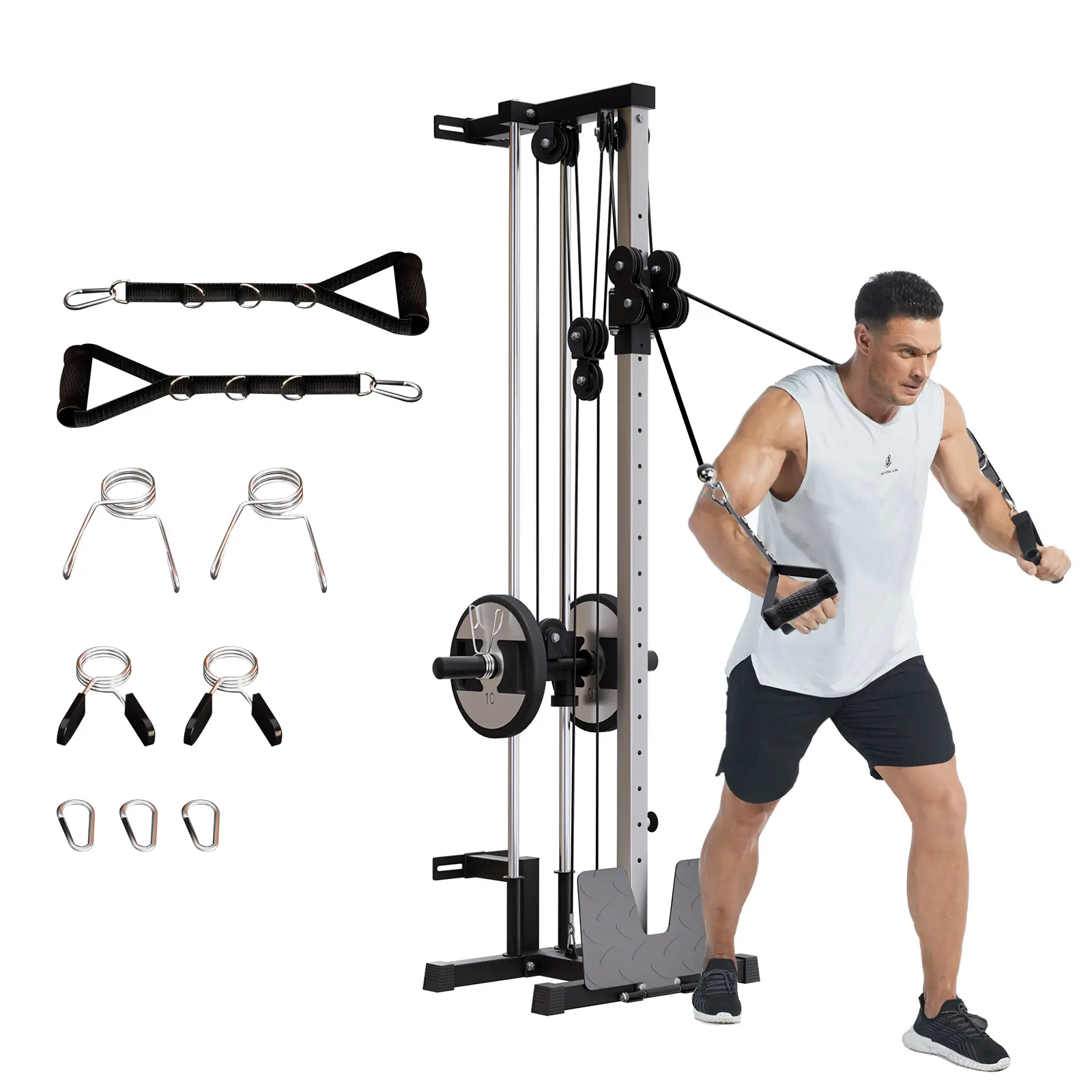 18-Position Wall Mount Cable Machine Dual Pulley Crossover Lat Pulldown Station Heavy Duty Adjustable Home Garage Gym Full Body Strength Training Equipment