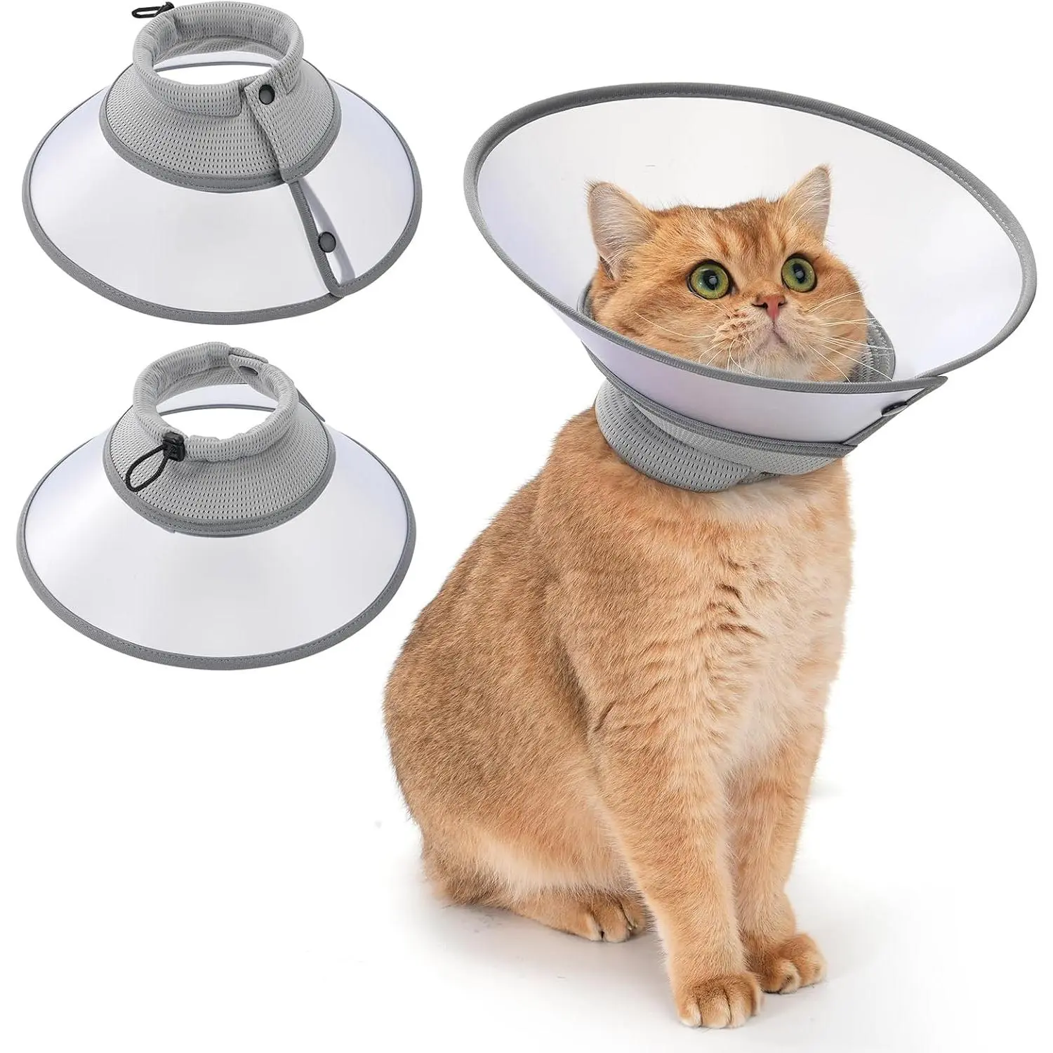 Adjustable Cat Cone Collar, Alternative Anti-Lick E-Collar, Protective Recovery Elizabethan Cone After Surgery Recovery & Skin Protection for Kittens Puppy Small Dog to Stop Licking -Grey(M)
