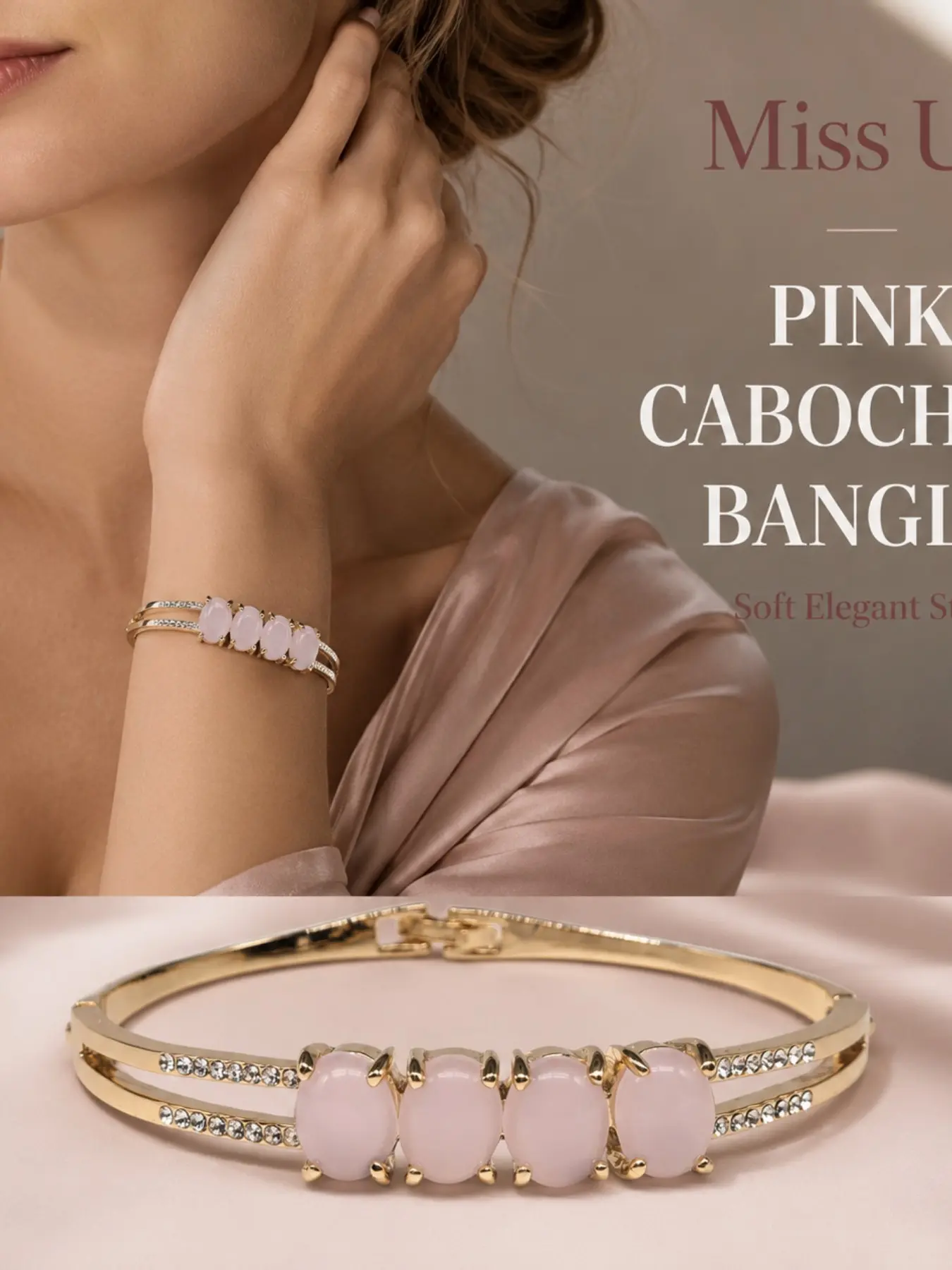 Elegant Bangle Bracelet with Gemstones and Rhinestones, Perfect for Daily Wear, Ideal Gift for Women