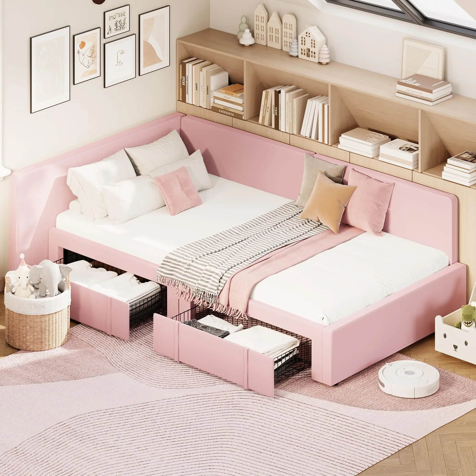Twin Size Daybed with Trundle | Upholstered Daybed, Velvet Upholstered Sofa Bed for Bedroom Living Room Guest Room