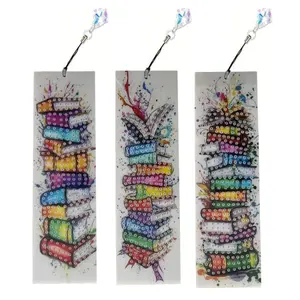 3-piece set of diamond painting Art bookmarks - Colorful book patterns, 5D irregular diamond painting bookmarks and pendants, DIY handmade home and office supplies reading bookmarks, Book Accessories
