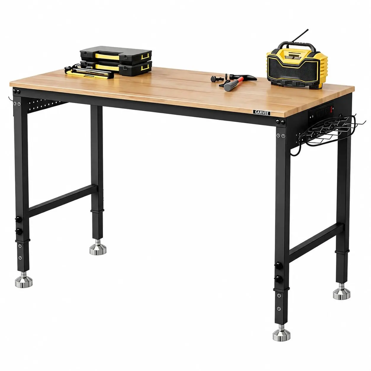 Garvee Adjustable Height Workbench with 2000lb Capacity, Rubberwood Top, and Pegboard for Tools & Hardware Use