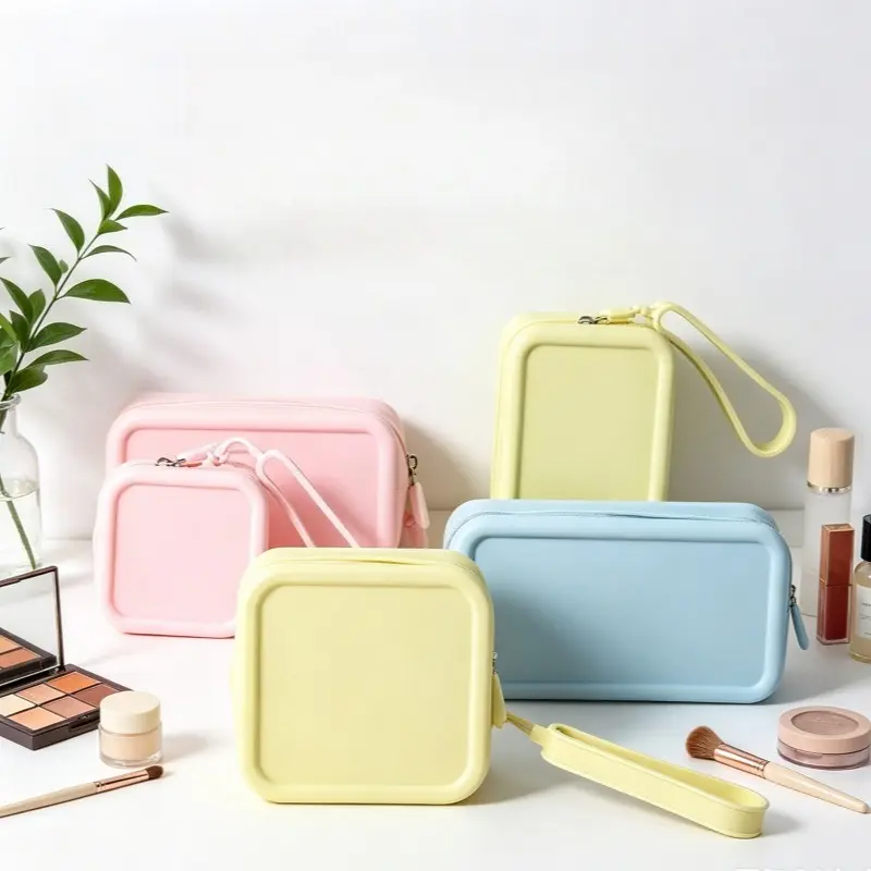 Large Capacity Waterproof Silicone Travel Toiletry Bag Makeup Organizer Bag Dopamine Color Mini Handbag