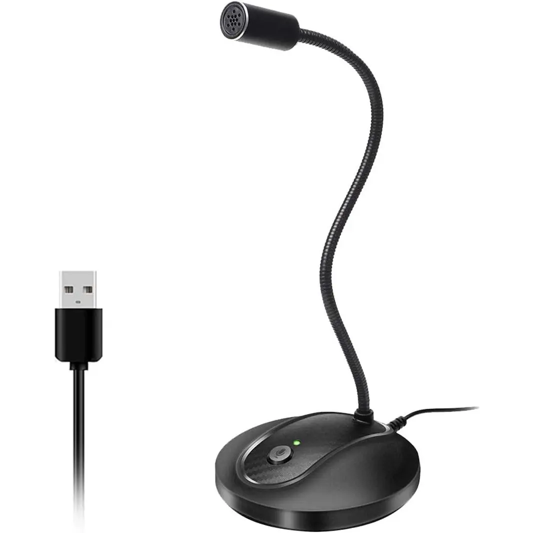 USB Microphone, 360  Adjustable Gooseneck Design, Mute Button & LED , Noise-Canceling Technology, Plug & Play, Compatible with Windows & MacOS