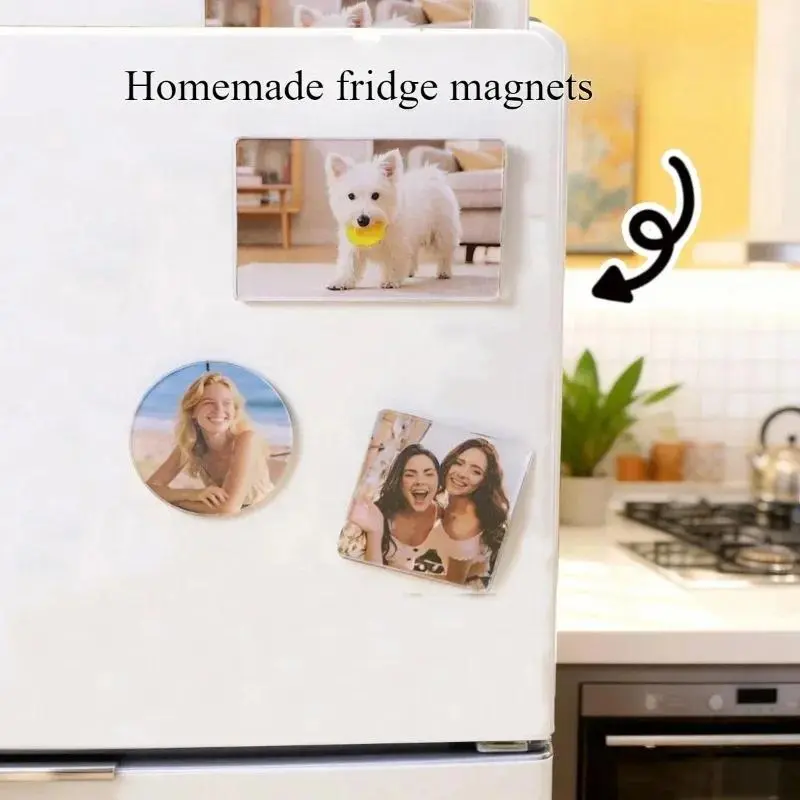 5Pcs of homemade acrylic fridge magnets, an acrylic DIY kit for making magnetic fridge magnets, and handcrafted fridge magnets