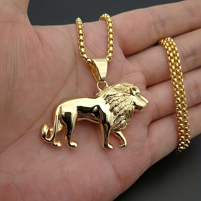Muscular man accessories, beast golden lion animal pendant necklace, personalized design motorcycle jewelry gift