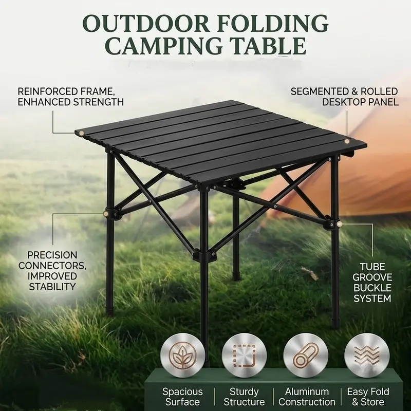 PABHAN Ultra-light and portable folding camping table, outdoor picnic table and barbecue table with a sturdy metal frame and storage handbag, outdoor cooking table, suitable for picnics, barbecues, hiking, traveling, and tailgate parties