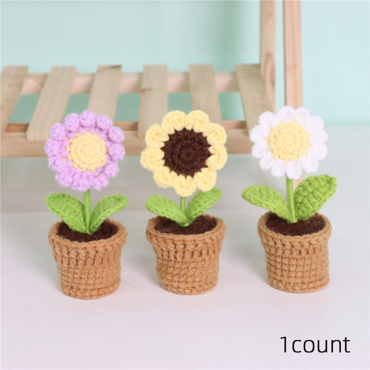 Crochet Flower Pot, 1 Count Handmade Knitting Flower Pot, DIY Decorative Flower Pot for Home & Party Decoration, Ideal Gift Choice, Handmade Crochet Flowers