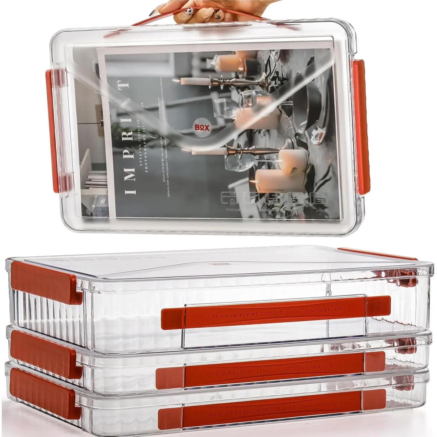 Set of 3 Clear Plastic File Storage Boxes with Lids, 9" x 13" Stackable Document Organizer Case for A4 Paper, School Supplies, Craft Projects