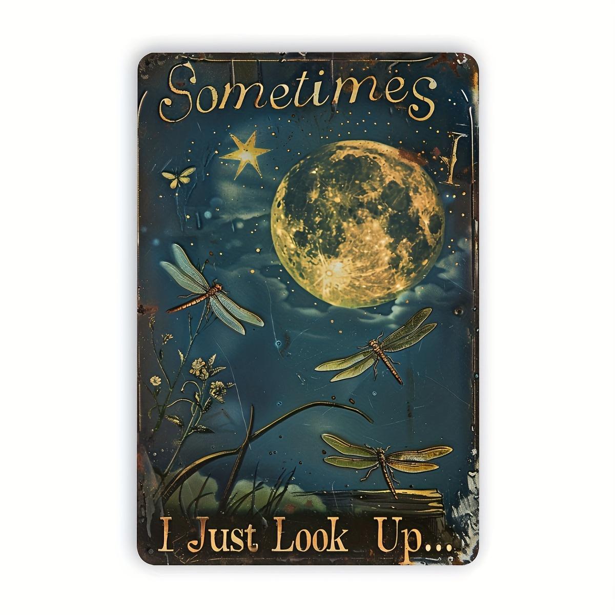Vintage Dragonfly Moonlight Metal Sign Wall Art Decor with Dandelion and Starry Sky Retro Rustic Hanging Sculpture for Home Office Bar Cafe Library Garage Garden Patio Man Cave Indoor Outdoor Gift Idea 8x12 Inches