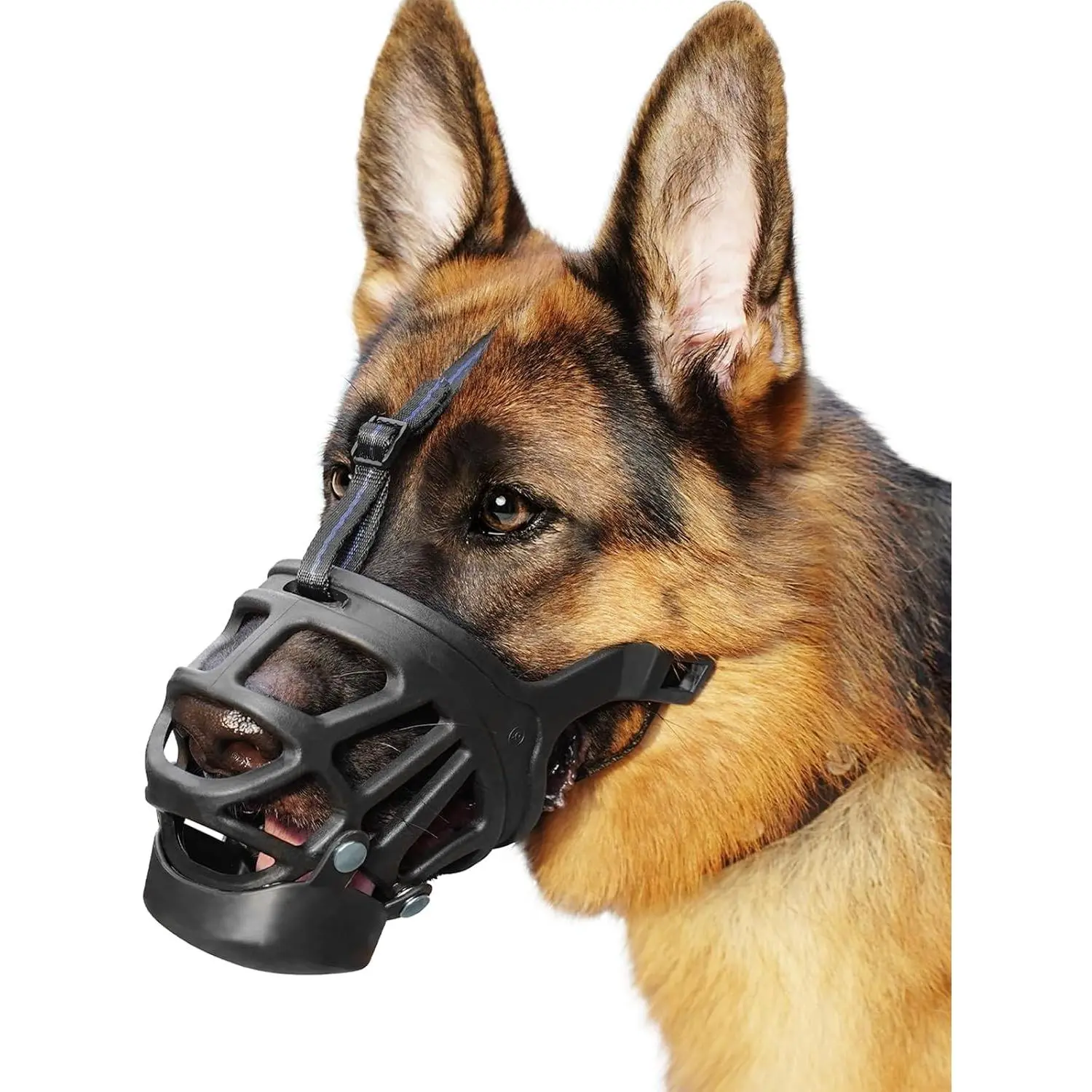 Basket Muzzle for Dogs, No Bite Training Muzzle with Treat Tray | Adjustable Cage Mouth Guard for Large Dogs to Prevent Biting and Scavenging, Snap-on Treat Cover Helps Dogs Acclimatize