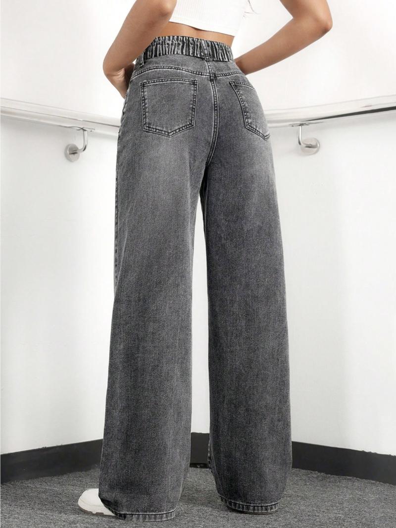 Women's Wide Leg Jeans, Fashionable Casual Denim Jeans for Daily Wear, Women Trousers for All Seasons, Denim Clothing
