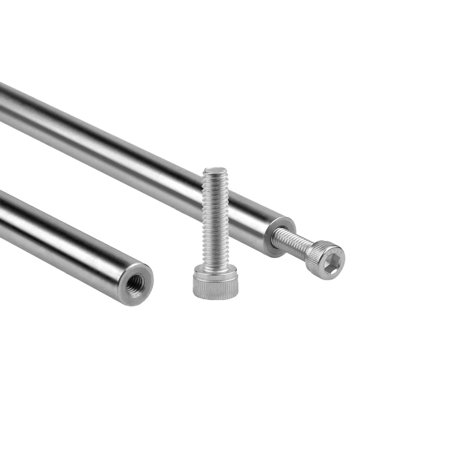 2 count 10 mm x 100mm Chrome Plated Linear Rod with M5 Hex Socket  Screw Bolt