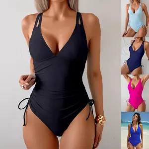 2026 New Women's One‑Piece Swimsuit, Solid Color Bikini Swimwear, European & American Style, Amazon Cross‑Border