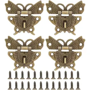 4 Pack Antique Brass Butterfly Hasp Latch Lock, Small Latches with Screws for Jewelry Box Suitcase Cabinet