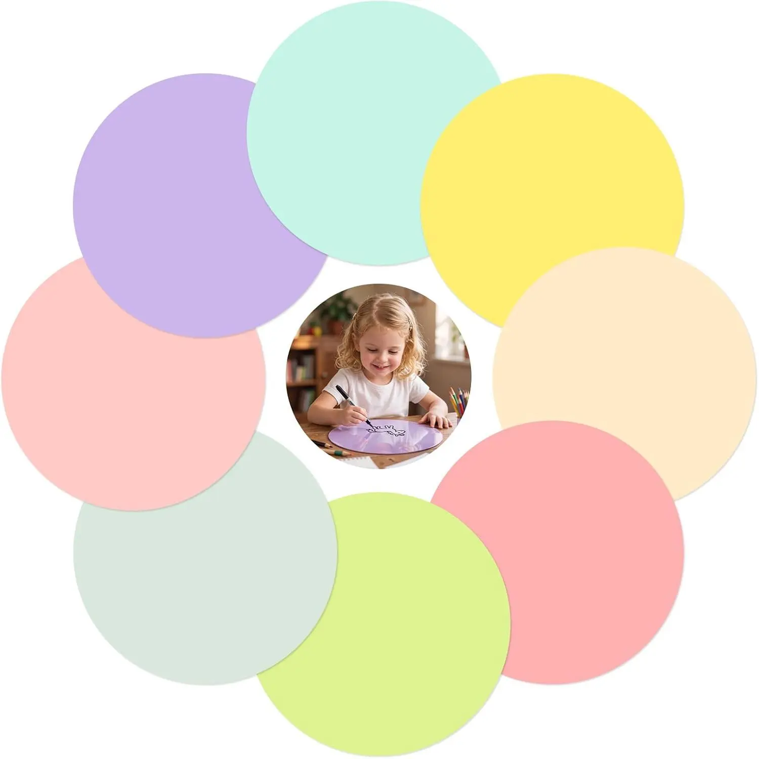 Colorful Synthetic Dry Erase Dot Stickers - 8-Count Dot Shape Removable Wall/Table Decals, 11in for Classrooms Whiteboards Guided Reading Small Group (Office Desk Organizer Accessory)