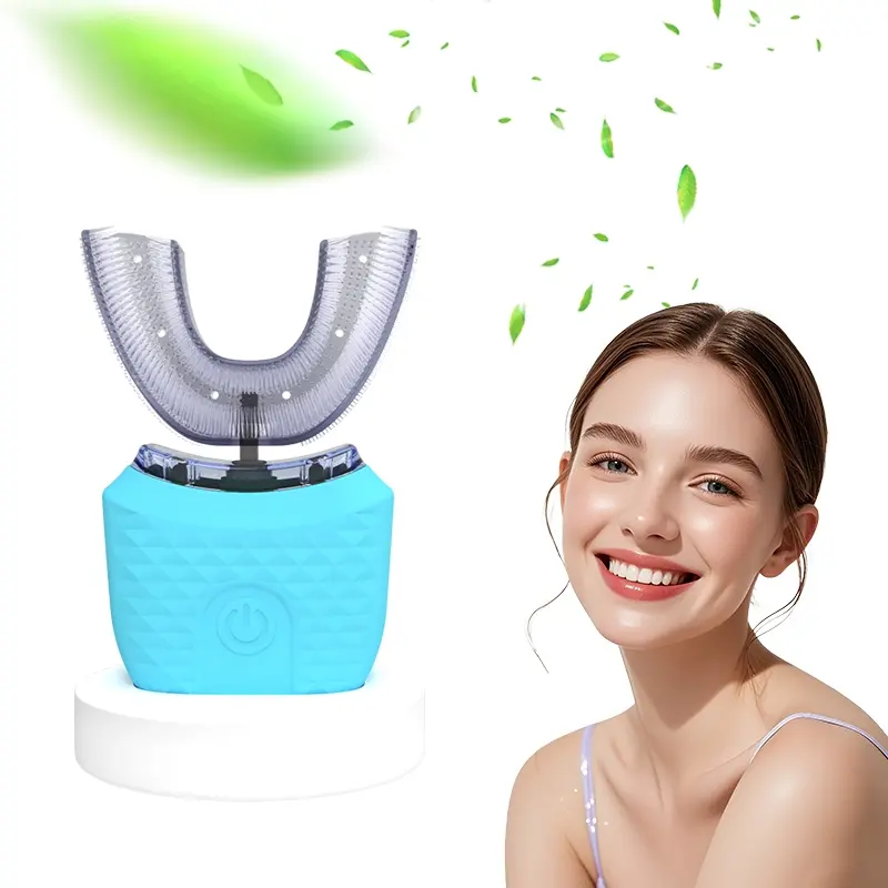 New rechargeable IPX7 360 degree U-shaped sonic electric toothbrush with silicone bristles and wireless charging for different cleaning modes at home, suitable for holiday gifts