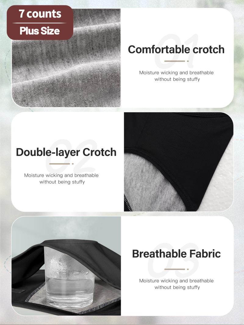 【plus Size】 Solid Color Full Coverage High Waist Period Panty, Soft Breathable Knicker, Breathable Comfortable Period Underwear for Daily Wear, Women's Underwear for All Seasons