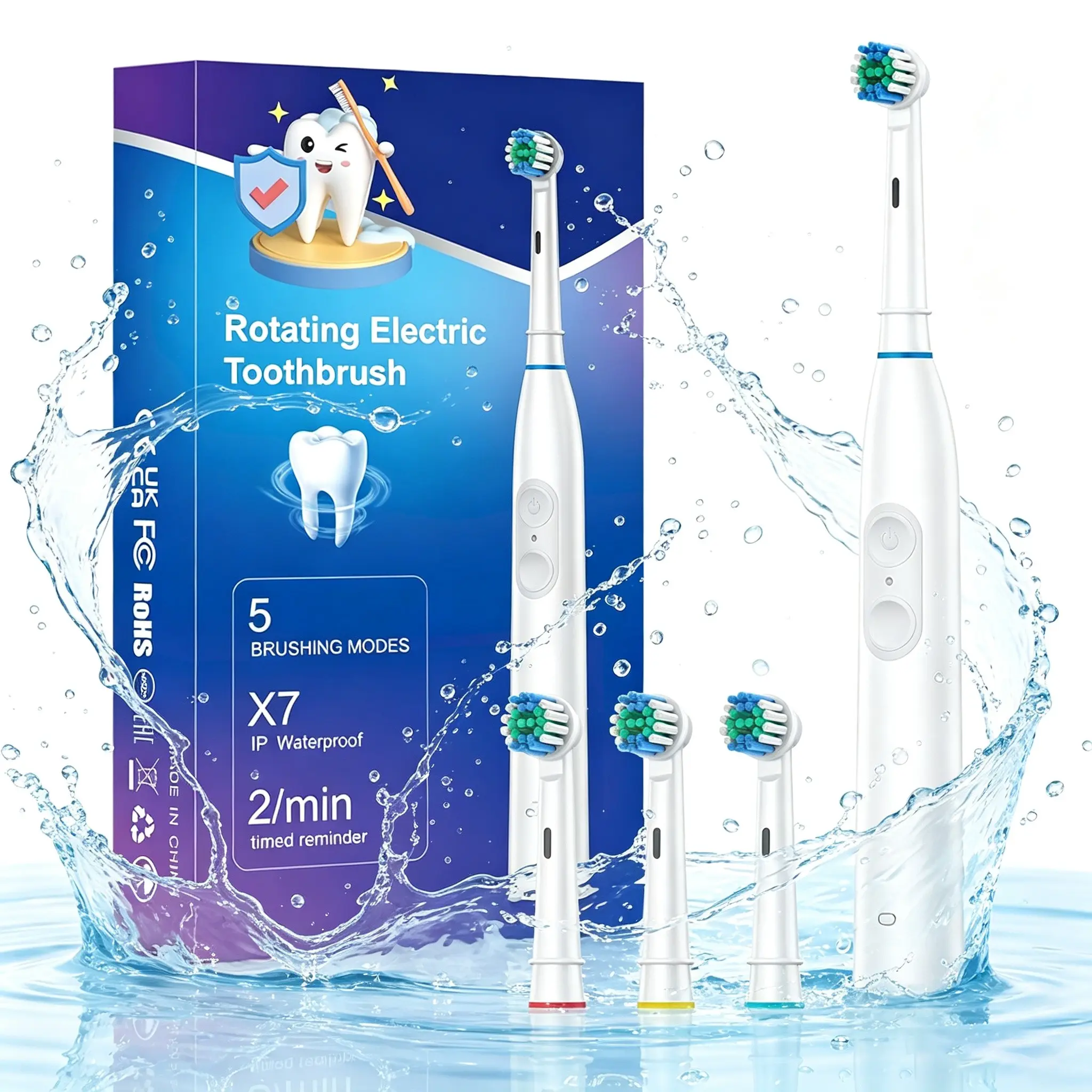 Electric Toothbrush with Left-Right Rotation, 5 Modes, Ipx7 Waterproof, 30-Second Timer, With 4 Brush Heads Oral Care Teeth Cleaner