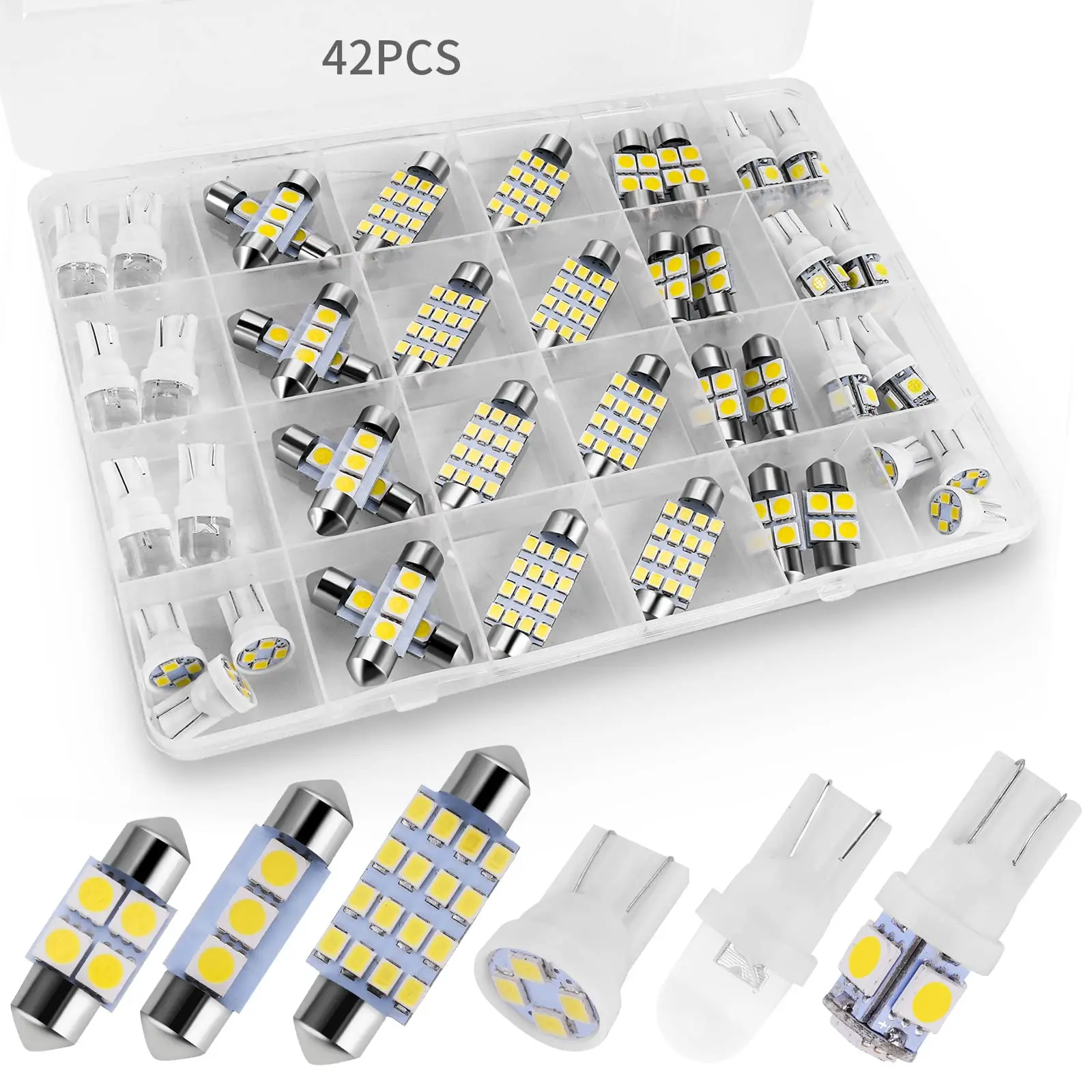 42-Pcs Super Bright White LED Interior Car Lights Kit with LED Chip - Multi-Size DE3175 T10 31mm 41mm 194 Light Bulbs for Cars/Trucks (Dome, Map Lamps)