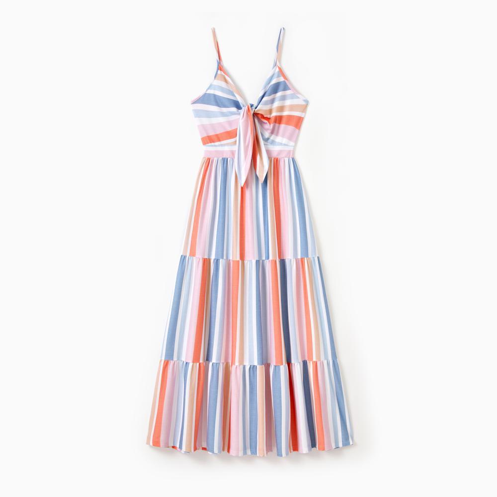 PatPat Family Matching Blue Short-sleeve Tee or Colorful Stripe Camisole Dress Spingtok