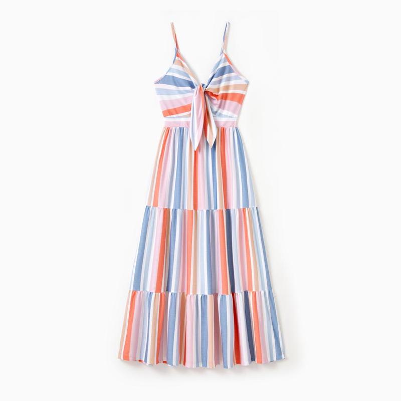 PatPat Family Matching Blue Short-sleeve Tee or Colorful Stripe Camisole Dress Spingtok