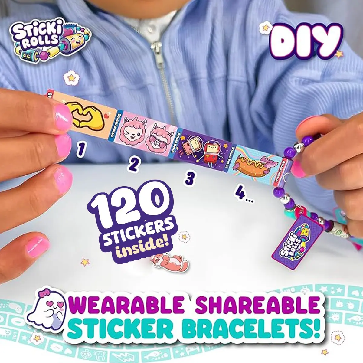 DIY Sticker Bracelet Craft Kit, Reusable Wearable Sticker Jewelry with Mini Stickers & Mystery Scrolls, Creative Handmade Set for Teens Activities, Halloween Christmas New Year Holiday Party Craft Gifts for Teen DIY Lovers