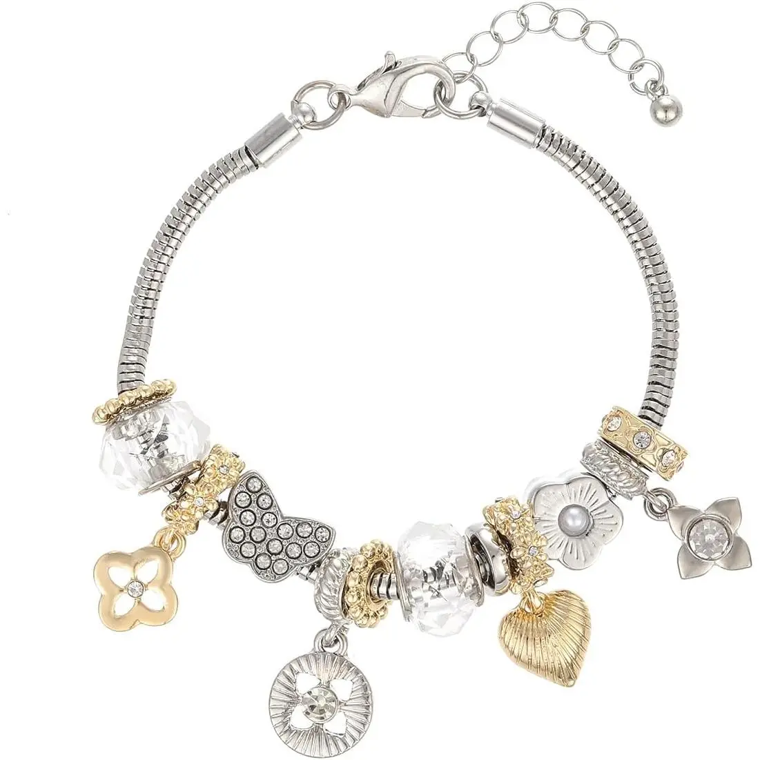Charm Bracelet  Bracelets for Women Gifts | LOVE Heart Hollow Flower Bow  Green Square  Beaded Charm Bracelet Cute Adjustable Bracelet
