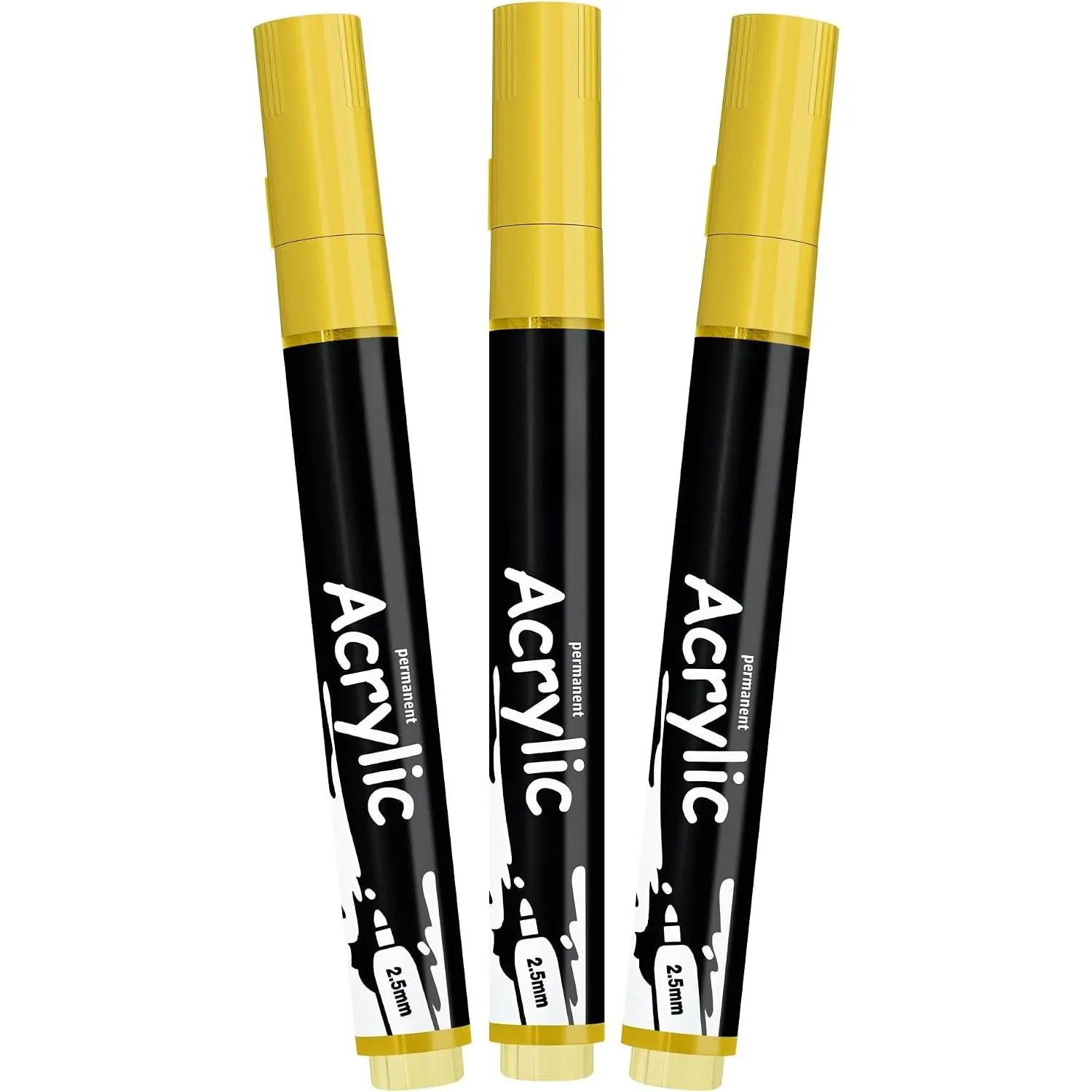 Yellow Marker  Pens - Permanent Marker Pens Yellow   Water-Based 2.5mm Medium Tip  Quick-Drying (3 in 1Pack)