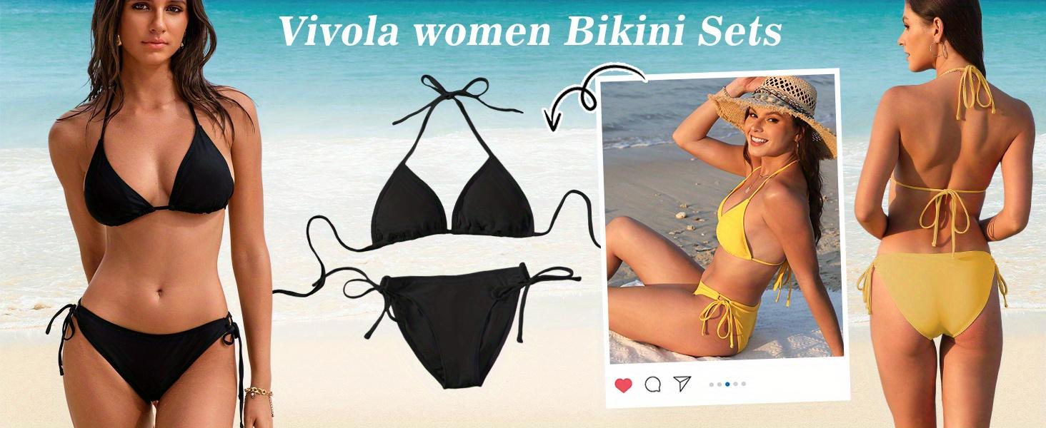 Bikini Sets for Women Sexy Two Piece Bathing Suit Halter Triangle Bikinis String Tie Sid Swimsuits for Women