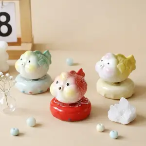 Elegant Chinese Style Ceramic Spinning Koi Fish Ornament, Symbolic Good Luck Stress Relief Fidget Toy, Delicate Oriental Tabletop Decoration & Heartfelt Small Gift For Friends, Office And Household Desk Styling