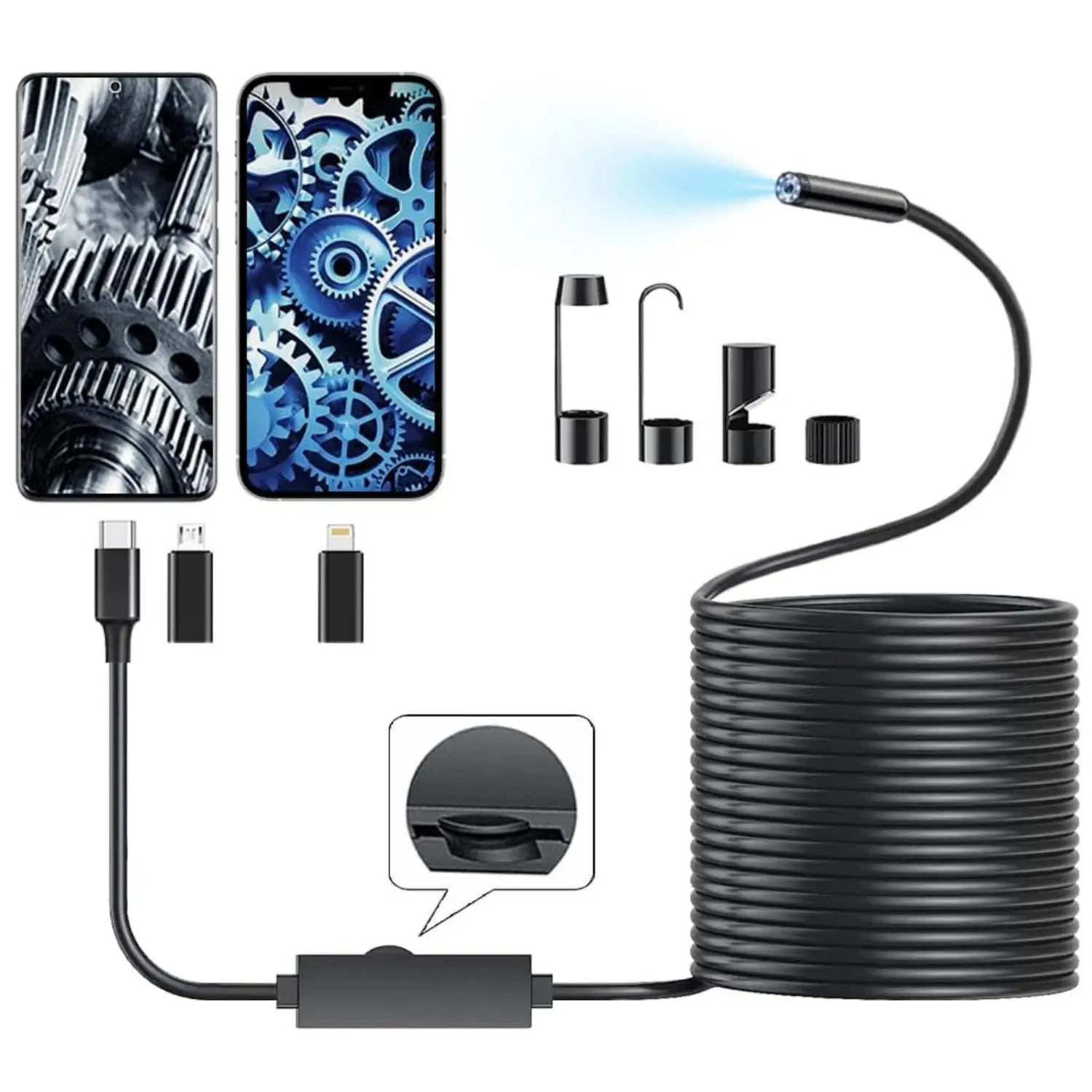 endoscope Camera with Light, 1920P HD Borescope Tools with 8 Adjustable LED Lights,  with Semi-Rigid Snake Camera, Inspection Borescope for iOS and Android - 16.4ft Single Lens