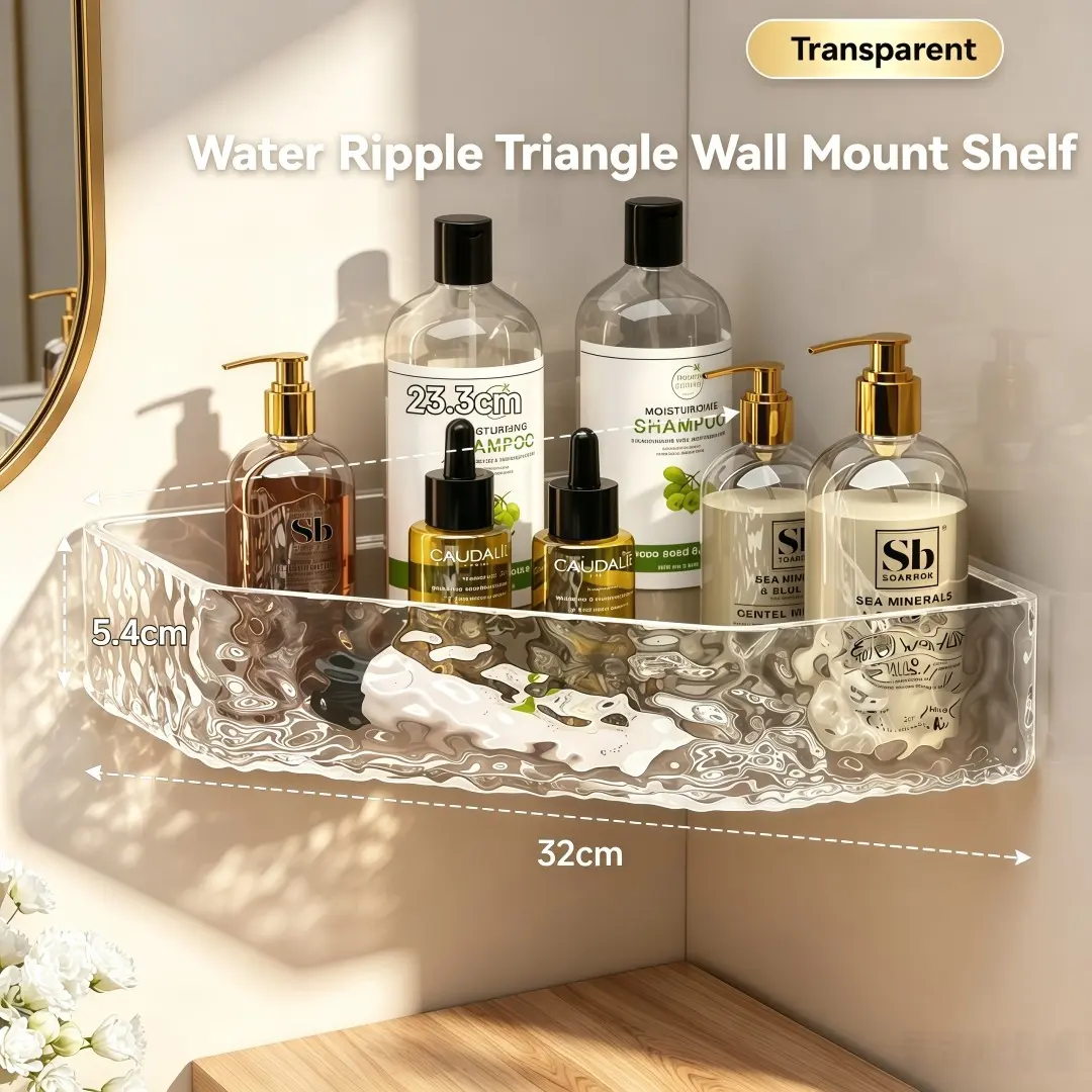 Transparent Glacier Pattern No-Drill Triangle Shelf, Bathroom Corner Toilet Storage Rack, Makeup Skincare Wall Mount Organizer, Kitchen Wall Storage Rack, Bathroom Organization