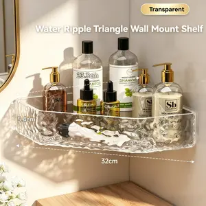 Transparent Glacier Pattern No-Drill Triangle Shelf, Bathroom Corner Toilet Storage Rack, Makeup Skincare Wall Mount Organizer, Kitchen Wall Storage Rack, Bathroom Organization