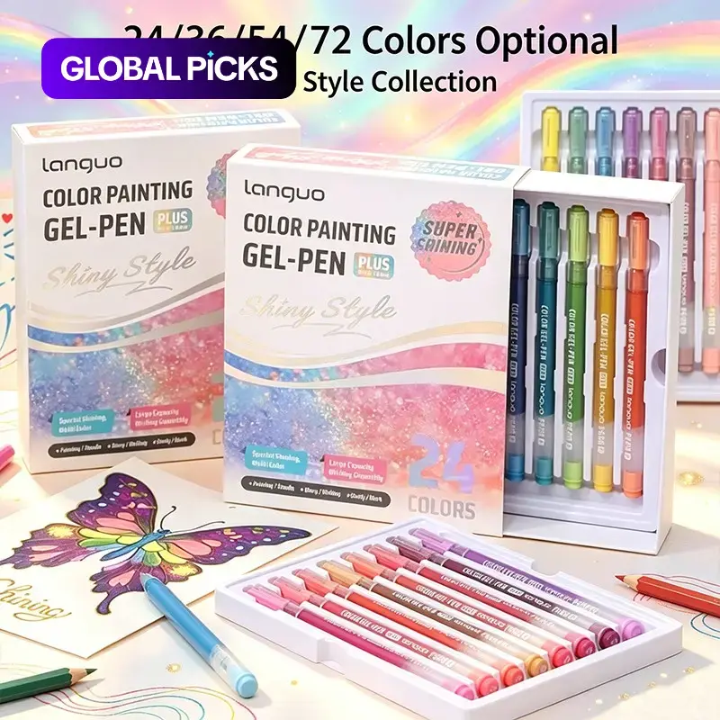 Languo Glitter Sparkle Gel Pens, 24/36/54/72 Colors, Highlighter for Drawing, Journaling, DIY Cards & Coloring, Crafts Art Supplies, Art Materials, Perfect Gift #GLOBAL PICKS