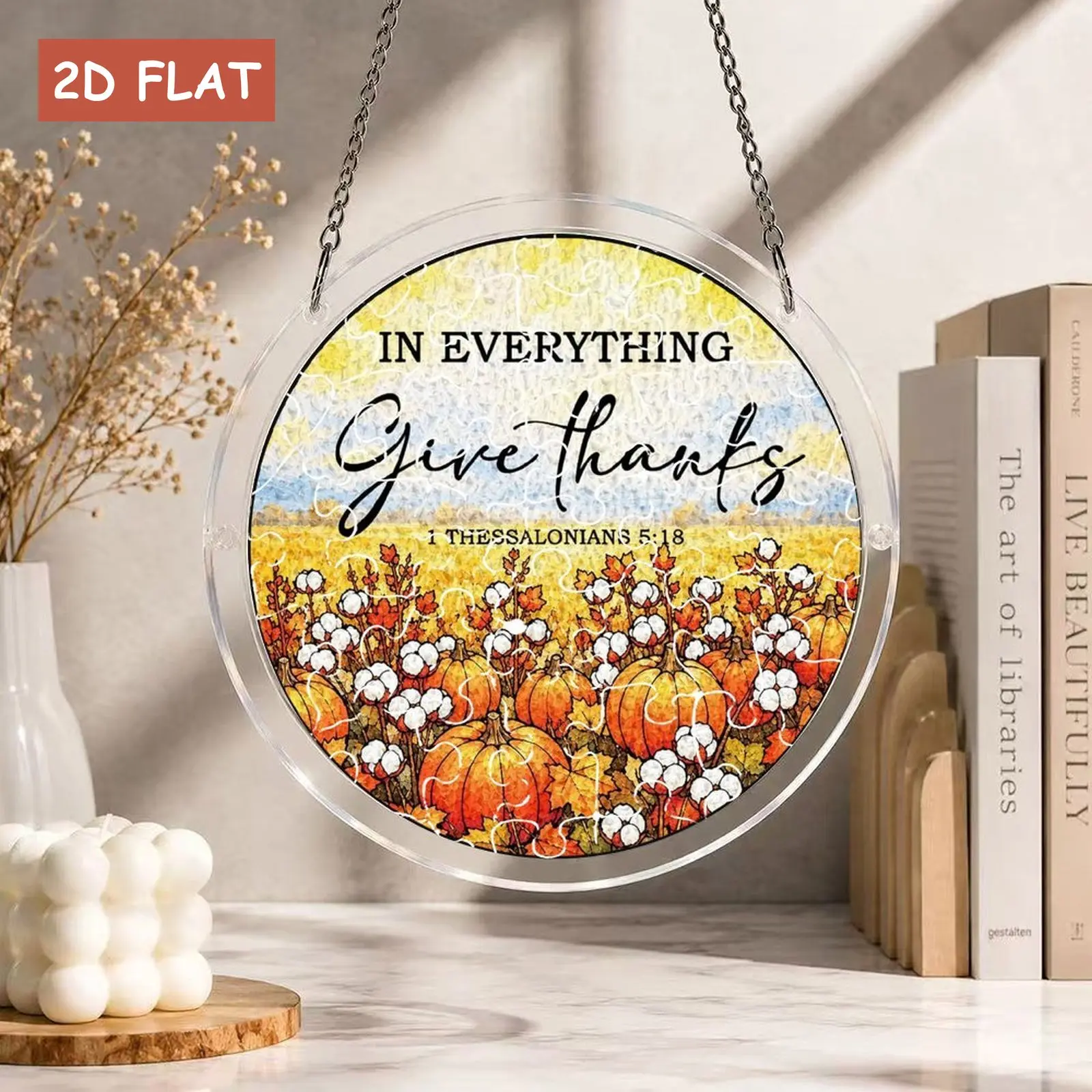 Acrylic Puzzle Window Hanging , Stained Glass Effect Bible Verse Suncatcher,  Give Thanks Bible Verse DIY Jigsaw Puzzle Kit , Thanksgiving Dinner Party Gift