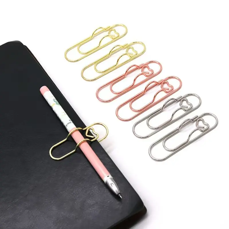 15pcs Heart Pen Clip Set, 3 Color Options, Durable Metal Material, Ideal for Notebooks & Journals, Perfect for Office & School Use