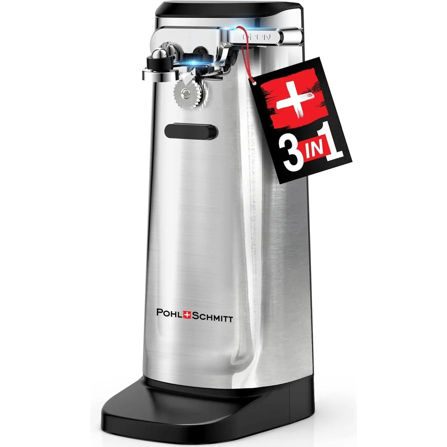 Electric Can Opener with Knife Sharpener & Bottle Opener - Easy Push-Down Lever, Works with Standard & Pop-Top Cans, Durable Stainless Steel & ABS Kitchen Essential Accessory