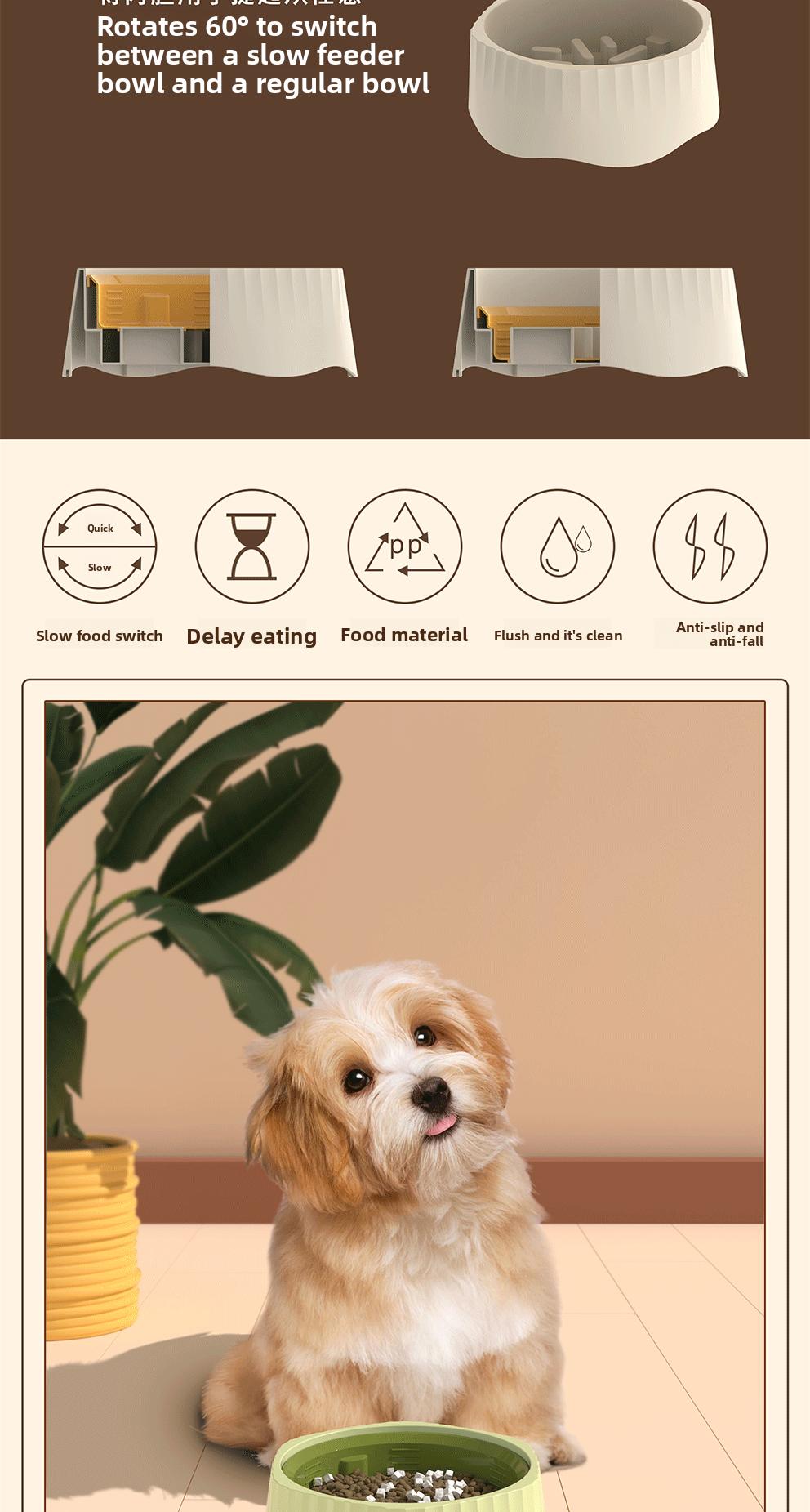 Slow Feeder Dog Bowl Cat Bowl Anti Choke Interactive Dog Bowls with Non Slip Base Anti Tip for Pet Eating Training Multiple Use