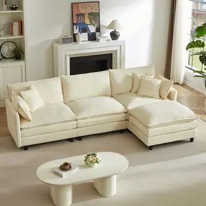 AobtkelModular Sectional Sofa, 110 Inch L Shaped Couch Set for Living Room, 3-Seater Comfy Cloud Couches with Movable Ottoman, DIY Combination, Chenille, Beige