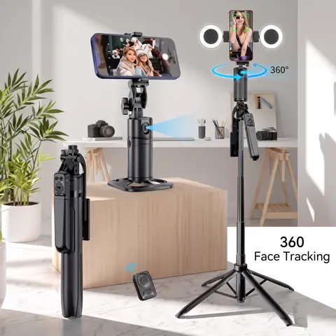 5 in 1 Face Tracking Gimbal with 70 Inch Tripod, Wireless Selfie Remote, Fill Light, 360 Degree Rotating Stabilizer for Video and Photography, Smartphone Vlogging Kit, Selfie Vlogging Accessory
