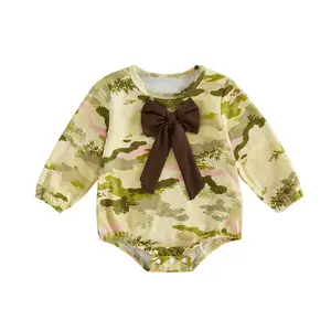 Infant Baby Girls Fall Romper Bow Long Sleeve Camouflage Jumpsuit Fall Winter 0-18 Months