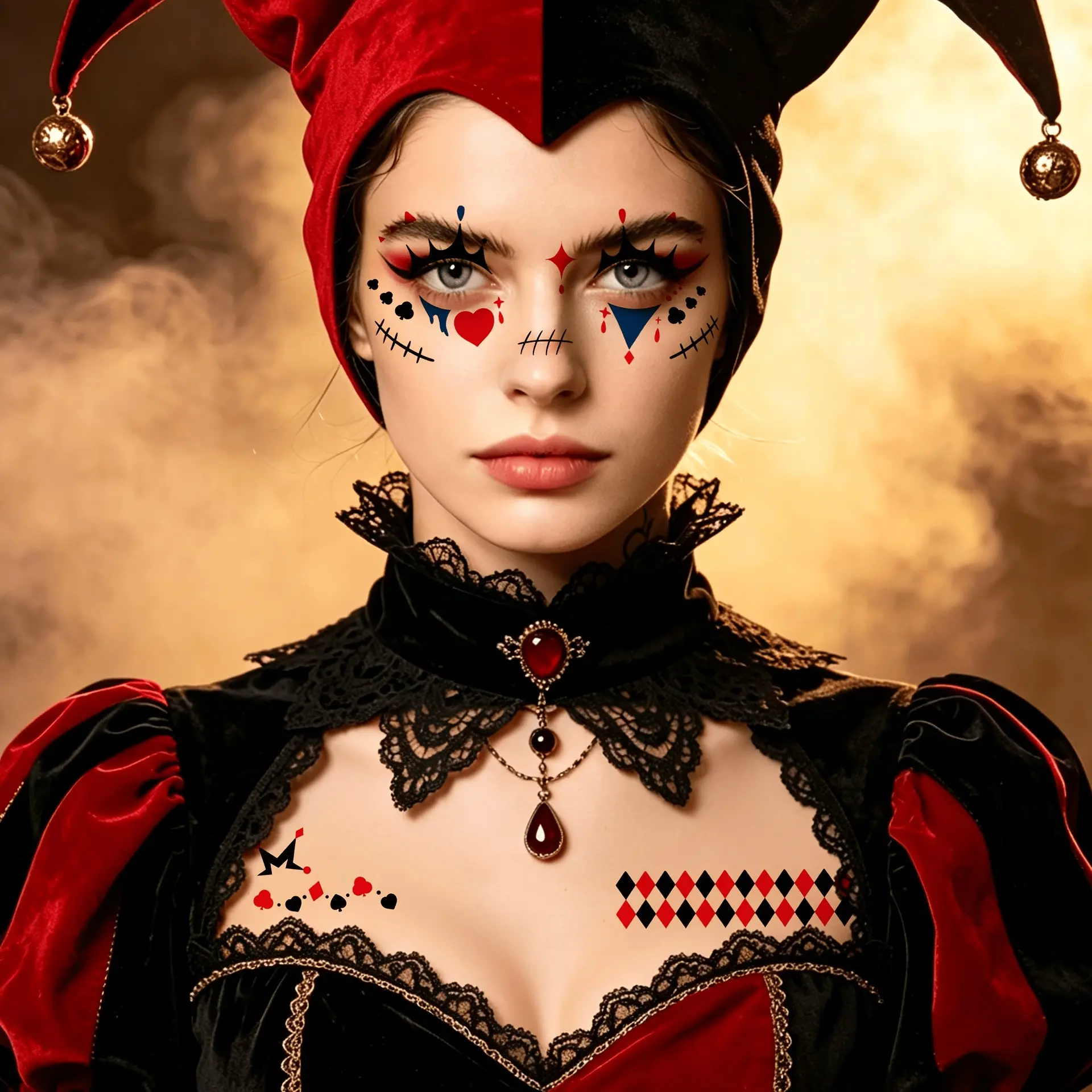 10 Halloween Clown Poker Face Tattoos, Gothic Facial Decorations, Waterproof Temporary Body Stickers, Perfect for Adult Costume Parties, Carnivals, Cosplay Makeup