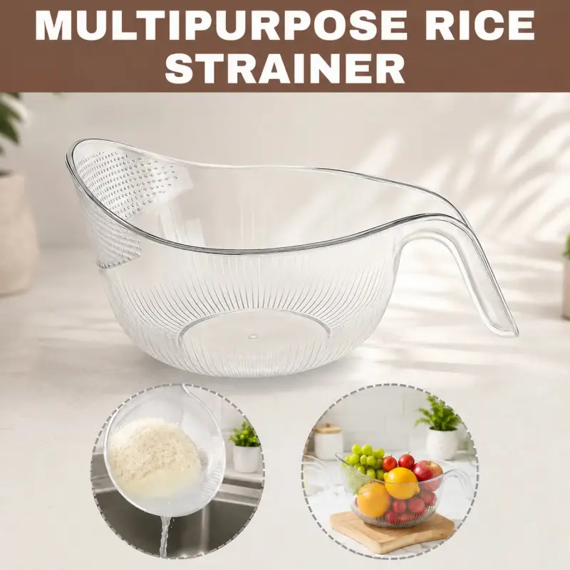 Multifunctional rice strainer basket, vegetable colander and fruit washing basket, kitchen drain strainer bowl, clear