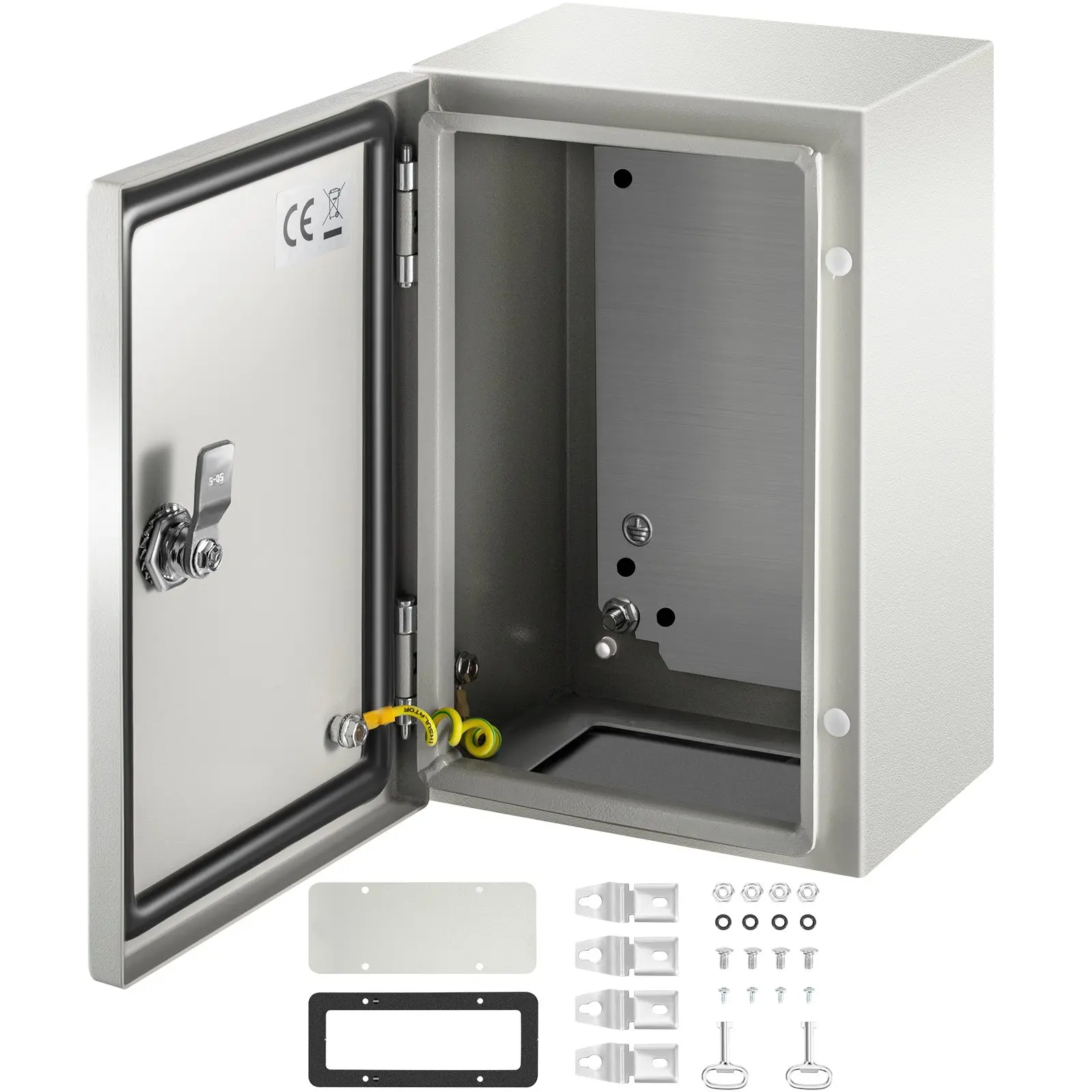 VEVOR Industrial Hinged NEMA 4X Carbon Steel Electrical Enclosure, 12in x 8in x 6in, IP66 Protection, ROHS Compliant, Wall Mount, Detachable Galvanized Backplate & Mounting Plate, for Courtyards, Construction Sites
