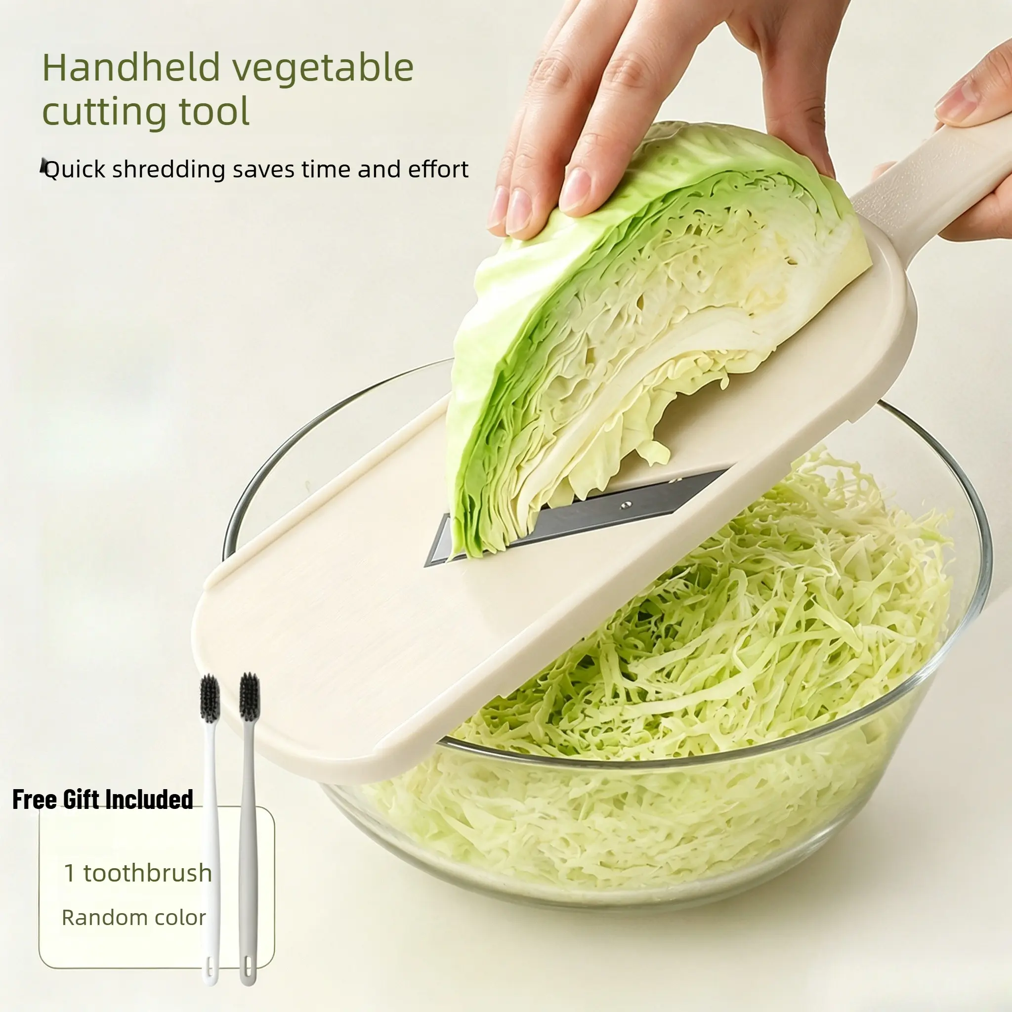 Ergonomic Non-Slip Handheld Vegetable Shredder Slicer, Fast Julienne Cutter for Cabbage Carrot Cucumber, Salad Light Diet Prep Gadget, Easy Clean Hanging Kitchen Tool for New Cooks, Free Random Color Cleaning Toothbrush Bonus Gift